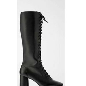 Zara ] laced  leather heeled boot